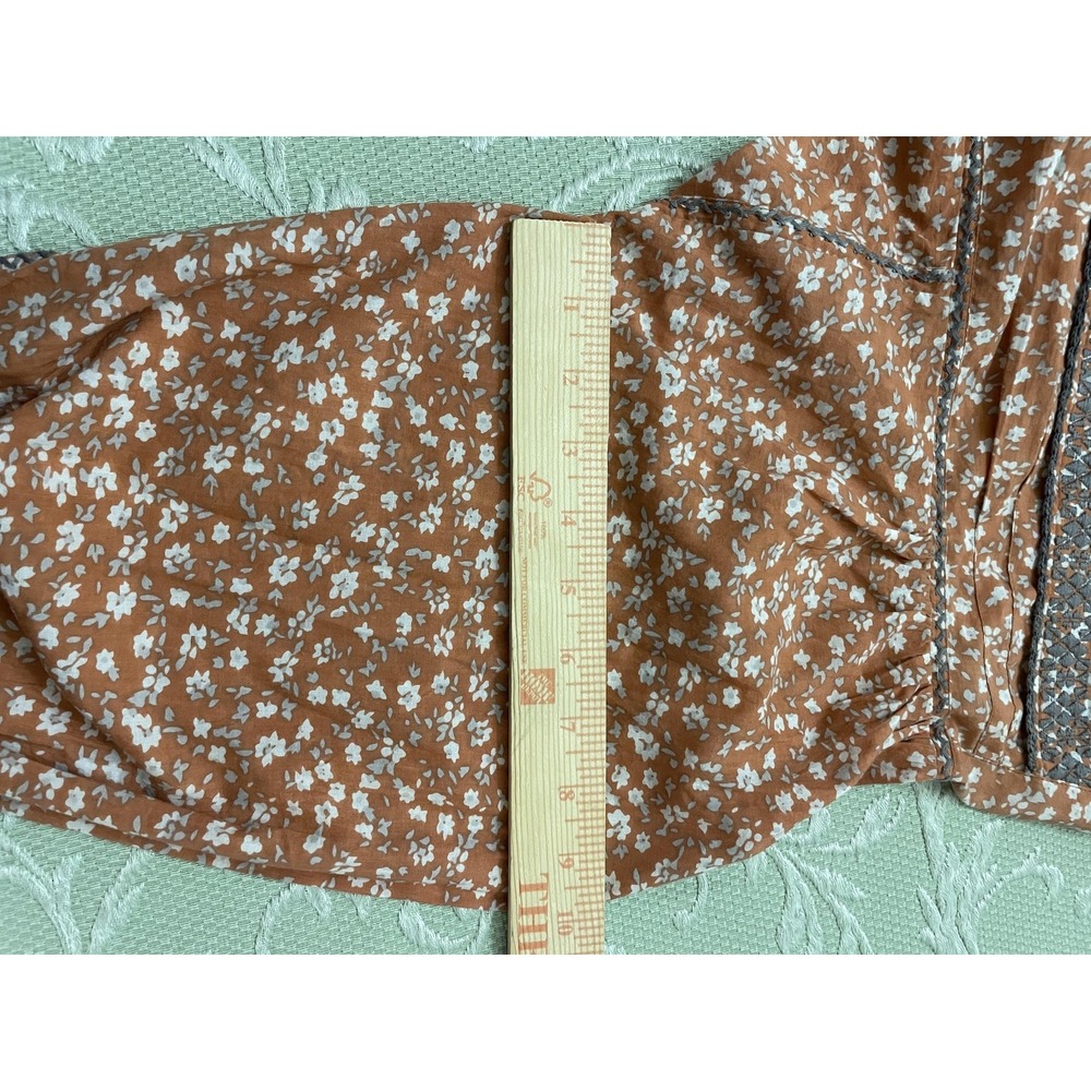 Sister Mary Blouse Womens Small Orange Floral Embroidered Boho Tunic Henley Top - Picture 12 of 16